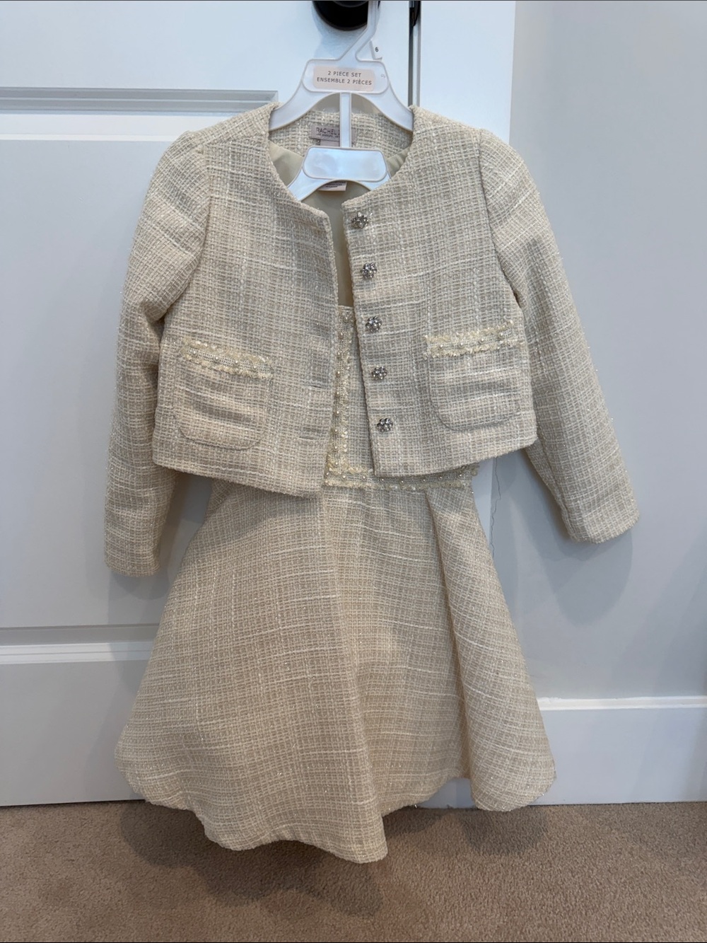 Rachel Zoe Cream Tweed Jacket and Dress Set